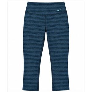 Nike Dri-FIT Leggings Medium Blue Black Striped Capri Cropped Activewear Gym